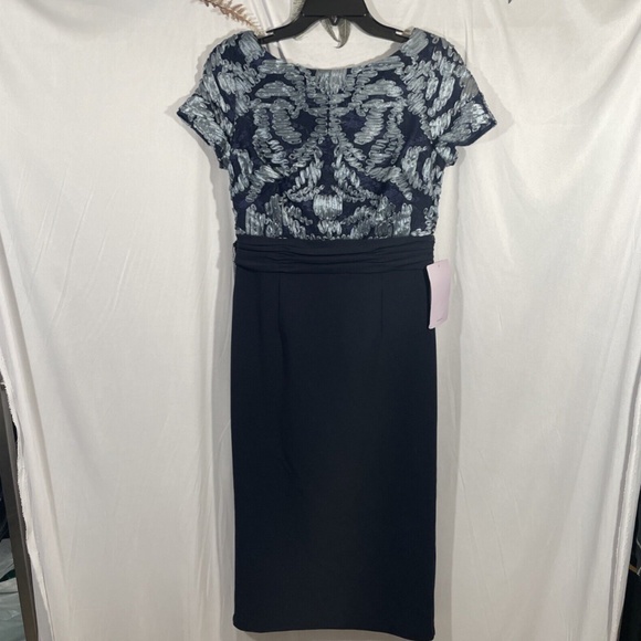 NWT $188‎ JS COLLECTIONS [ 4 ] Mixed Media Soutache Midi Dress In Navy - Picture 7 of 12